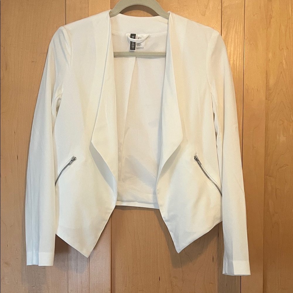 H&M Off-White Women's Blazer with Zipper Accents